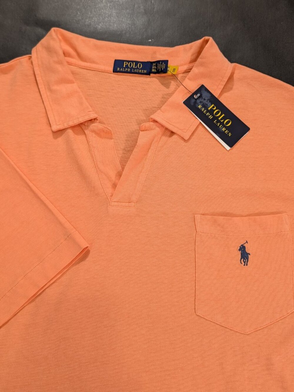 Polo Ralph Lauren Polo Men`s Size 3XLT 4XLT Orange Cotton Linen V-Neck Pocket